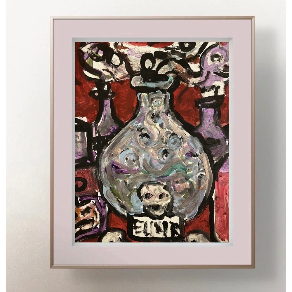 OMAN Original Painting Elixir Potion Bottle Neo-Expressionist Art 9x12 on Paper